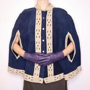 70s Navy and Tan Suede Cape (S/M) 